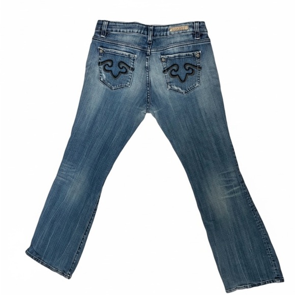 Retro Classic Blue Denim Jeans Rerock by Express size 10 bootcut - Picture 2 of 4